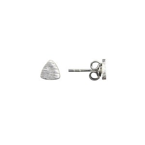 May include: Silver triangle stud earrings with a brushed finish.