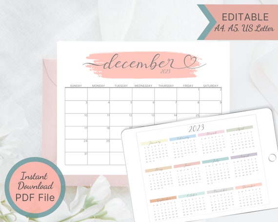 Printable 2023 Calendar / Monthly Calendar With One Page - Etsy