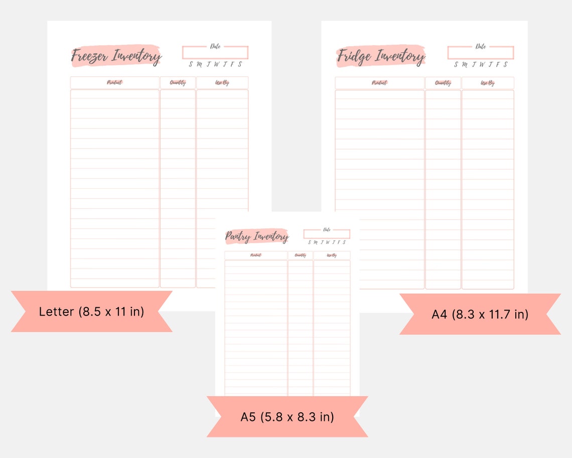 Printable Kitchen Inventory / Fridge Inventory / Freezer Inventory ...