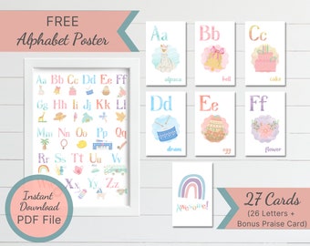 Printable Alphabet Flash Cards / Toddler Learning Cards / Homeschool Alphabet Flash Cards / ABC Flash Cards / Nursery Wall Alphabet Poster