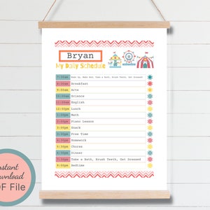 Printable Kids Daily Schedule / Editable Home School Daily Planner / Editable Daily Routine Schedule / Carnival Routine Schedule Chart