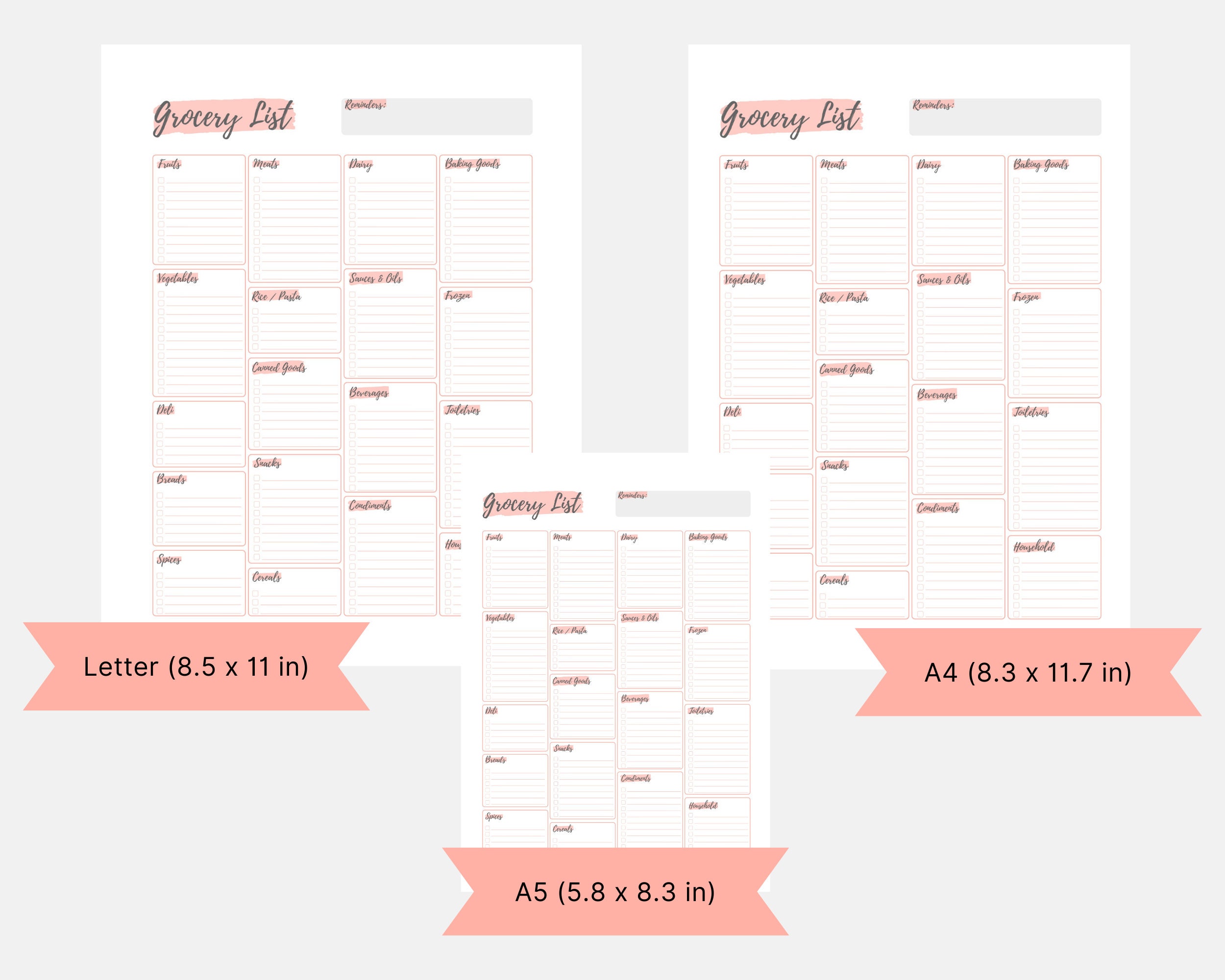 Printable Blank Grocery List With Categories / Editable Grocery List ...