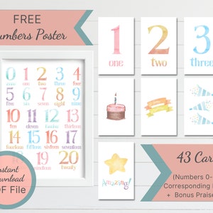 Printable Number Flash Cards / Numbers 1 to 20 Cards / Toddler Learning Cards / Homeschool Numbers Flash Cards / Nursery Wall Numbers Poster
