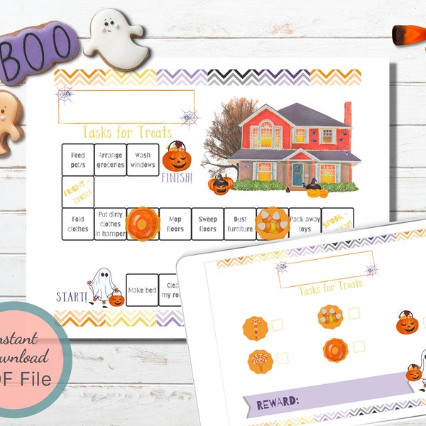 Printable Halloween Game for Kids / Tasks for Treats / Positive Reinforcement Program / Halloween Editable Personalized Reward System