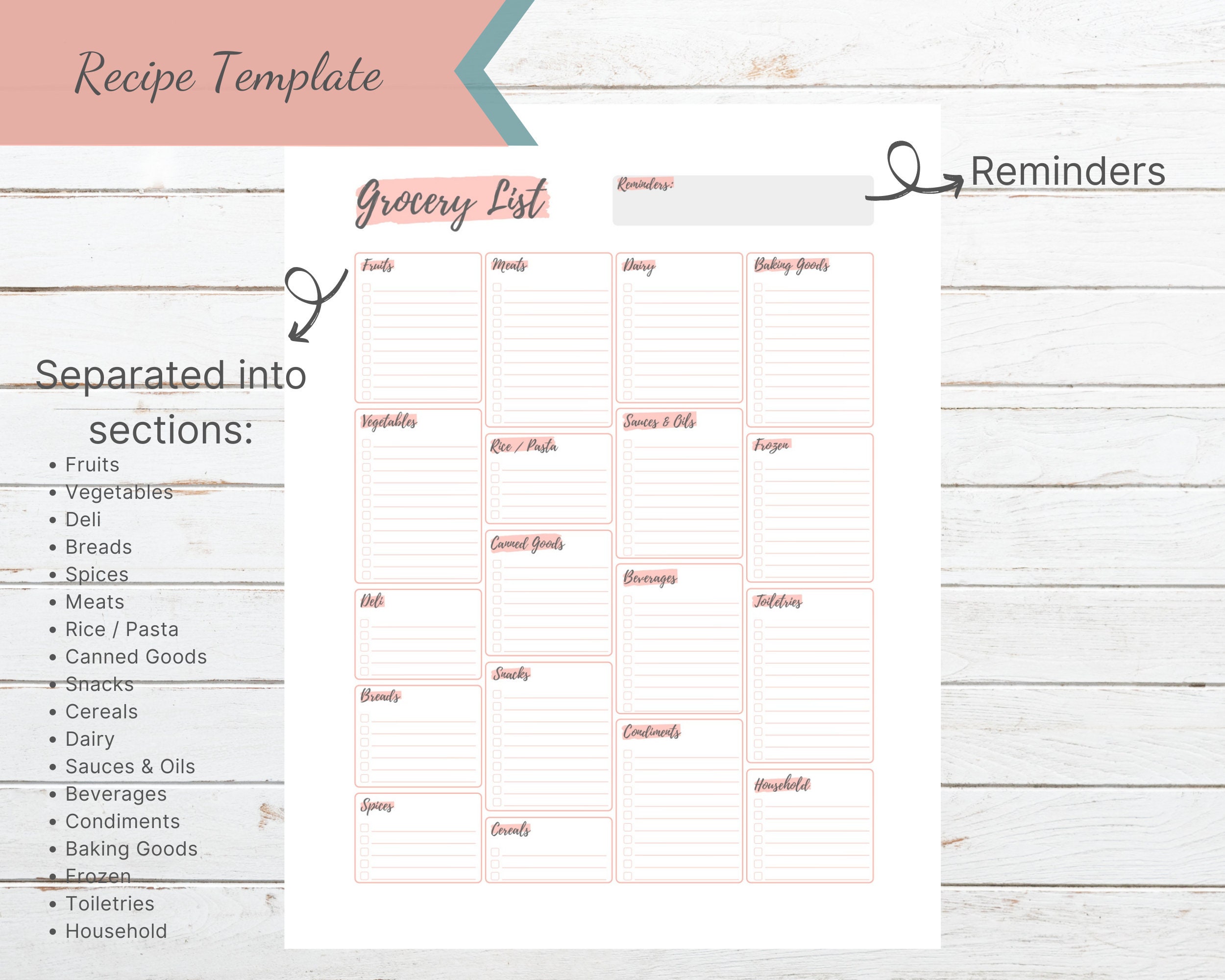 Printable Blank Grocery List With Categories / Editable Grocery List ...