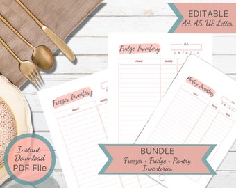 Printable Kitchen Inventory / Fridge Inventory / Freezer Inventory / Pantry Inventory / Editable Food Inventory / Kitchen Inventory Tracker