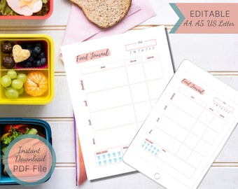 Diario alimentare stampabile / Monitoraggio dei pasti / Monitoraggio giornaliero delle calorie / Diario alimentare giornaliero / Registro di dieta e nutrizione / Salute e benessere