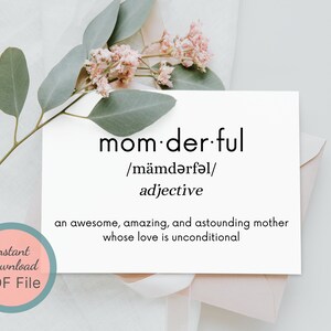Printable Mother&#39;s Day Card / Mother&#39;s Day Greeting Card / Minimalist Mother&#39;s Day Note / Card for Mom / Birthday Card for Mom