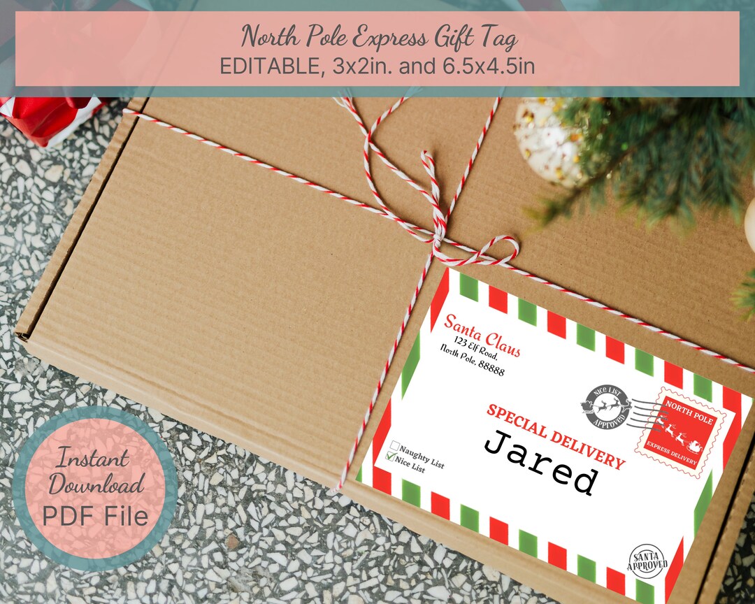 Printable North Pole Express Gift Tag / Editable North Pole Mail ...