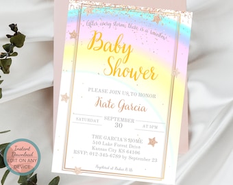 Editable Rainbow Baby Shower Invitation Template / Printable Baby Shower Invitation / Editable Baby Shower Invite / Rainbow Baby Invitation
