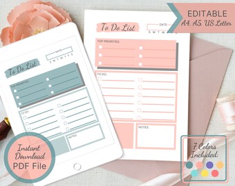 Printable To-Do List / Editable Task List / Daily Checklist / Planner Insert Template / Productivity Planner / Work Organizer