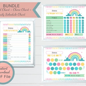 Printable Rainbow Reward Chart, Chore Chart, Daily Schedule Chart / Positive Reinforcement Program / Responsibilities Chart / Routine Chart