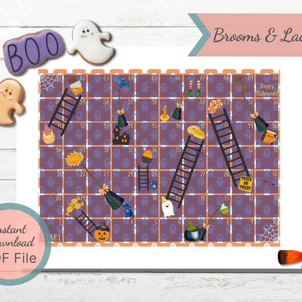 Printable Halloween Game for Kids / Brooms and Ladders / Halloween School Activity for Kindergarten and Preschool / Halloween Party Game