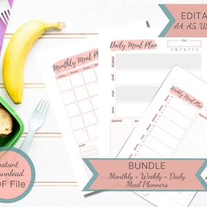 Printable Meal Planner / Daily Weekly Monthly / Menu Planner / Meal Prep / Diet Planner / Fitness Planner / Health Planner