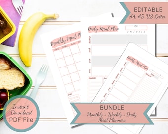 Printable Meal Planner / Daily Weekly Monthly / Menu Planner / Meal Prep / Diet Planner / Fitness Planner / Health Planner