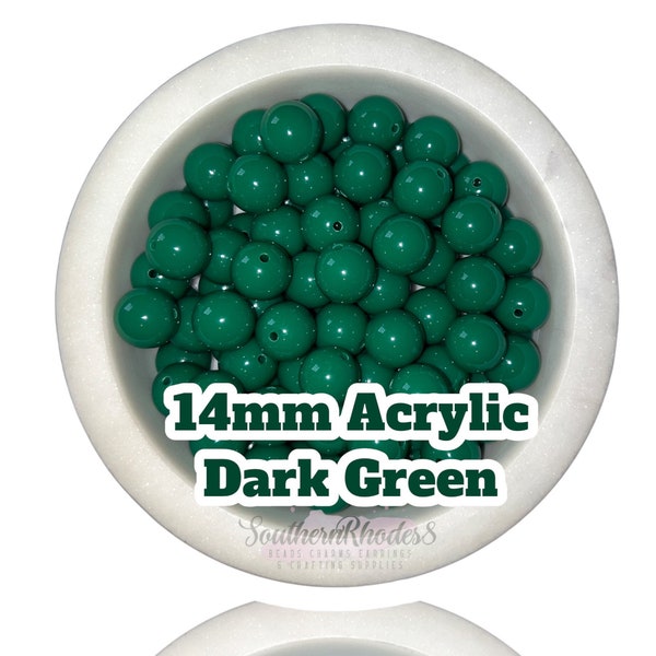 DARK GREEN ACRYLIC Bubblegum Beads | Solid Color Beads | 10, 20, 50. or 100 count wholesale | Crafting Beads | Round Beads
