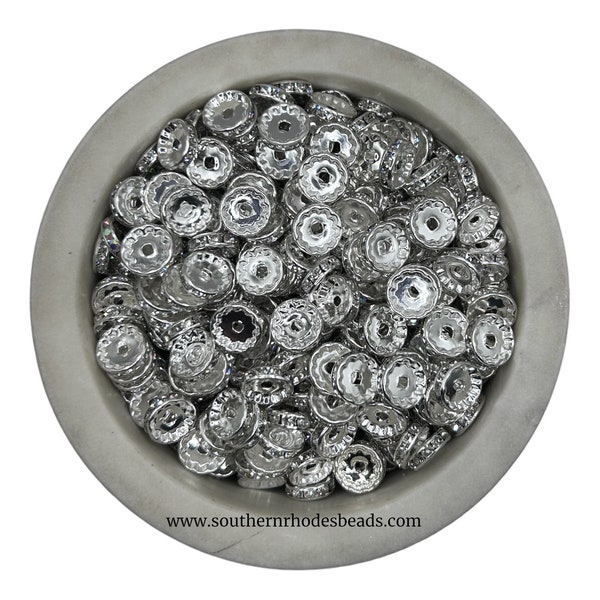 SILVER 12mm Round Rhinestone Spacer Beads | Beadable Pens | Metal Alloy Beads | Rhinestone Spacers | 10 or 100