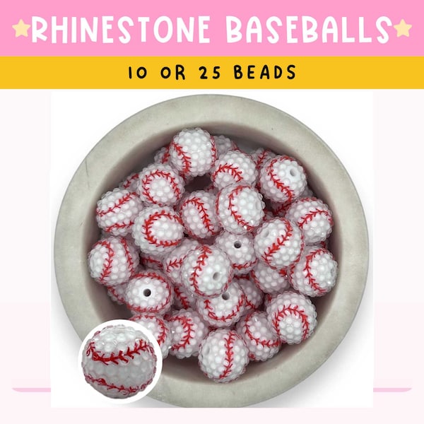 20mm Acrylic Rhinestone Baseball Round Beads (Set of 10 or 25 Beads)- Jewerly, Lanyard Beads, Beadable Pens, Crafting