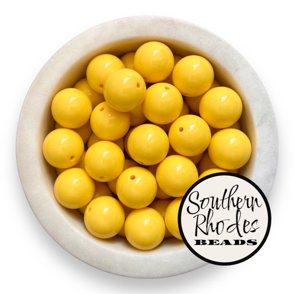 20mm Yellow Bubblegum Solid Acrylic Chunky Beads | Set of 5, 10, or 20 Beads | Jewelry, Necklace, Bracelet Making (V8)