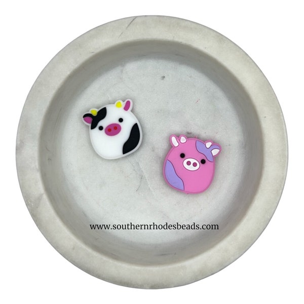 Black & White Cow or Pink and Purple Silicone Focal Bead | Cow Beads | Silicone Beads | Animal Beads | Farm Animal (FB73, FB74)