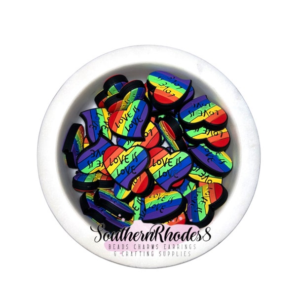 Love is Love Rainbow Heart Focal Beads | LBGT Beads | Focal Beads | Silicone Beads | Rainbow Beads | 1, 5, or 10 Beads Wholesale