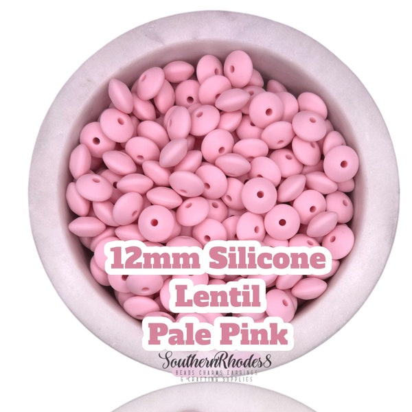 12mm Silicone PALE PINK Lentil Spacer Beads | Spacer Silicone Beads | Food Grade Silicone | Sensory Beads | 10, 25, or 50 Beads (L13)