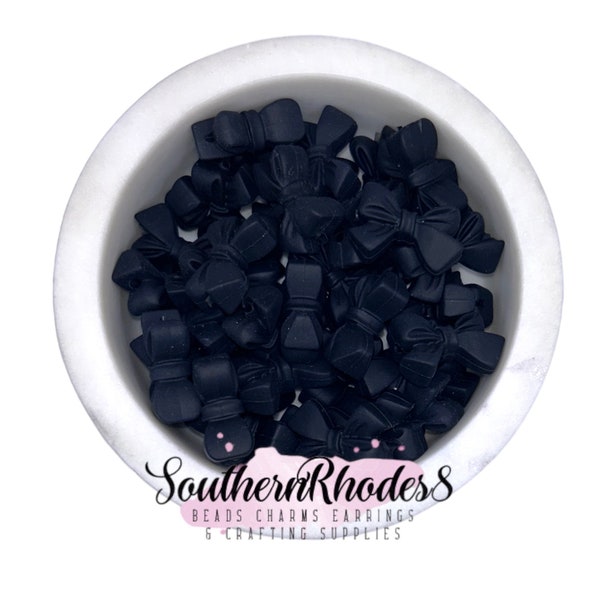 Black Bow Silicone Focal Beads | Focal Beads | Beadable Pen Beads | Silicone Beads | Bow Beads | Black Bows | 1, 5, or 10 Beads Wholesale