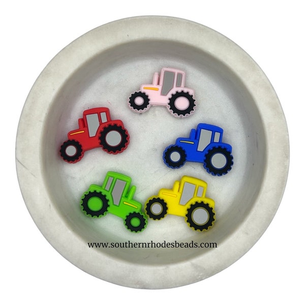 Red, Blue, Green, Yellow, Or Pink Tractor Silicone Focal Bead | Silicone Beads | Farming | Freshies, Lanyards, Pens, Wristlets (FB83-87)