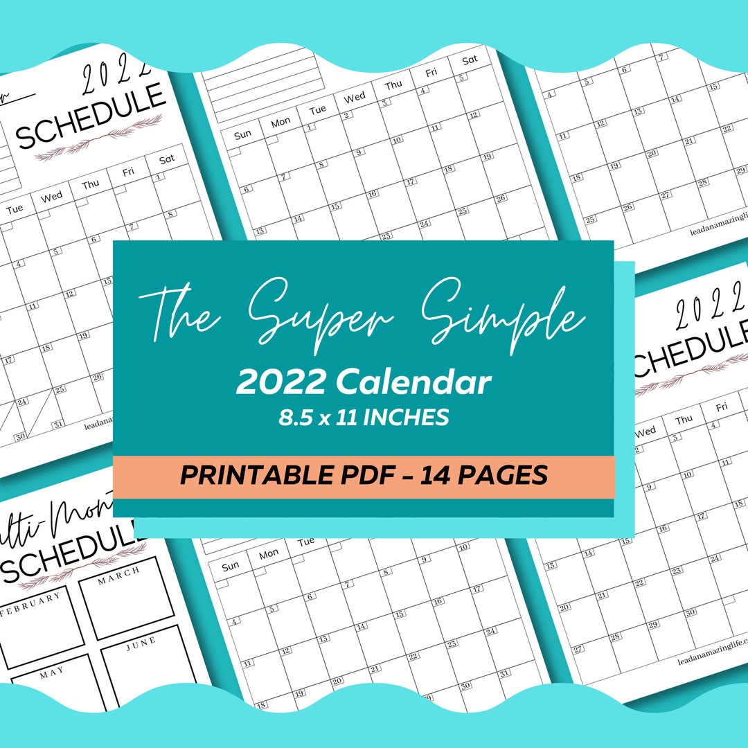 Super Simple 2022 Calendar Printable PDF, Monthly Planner