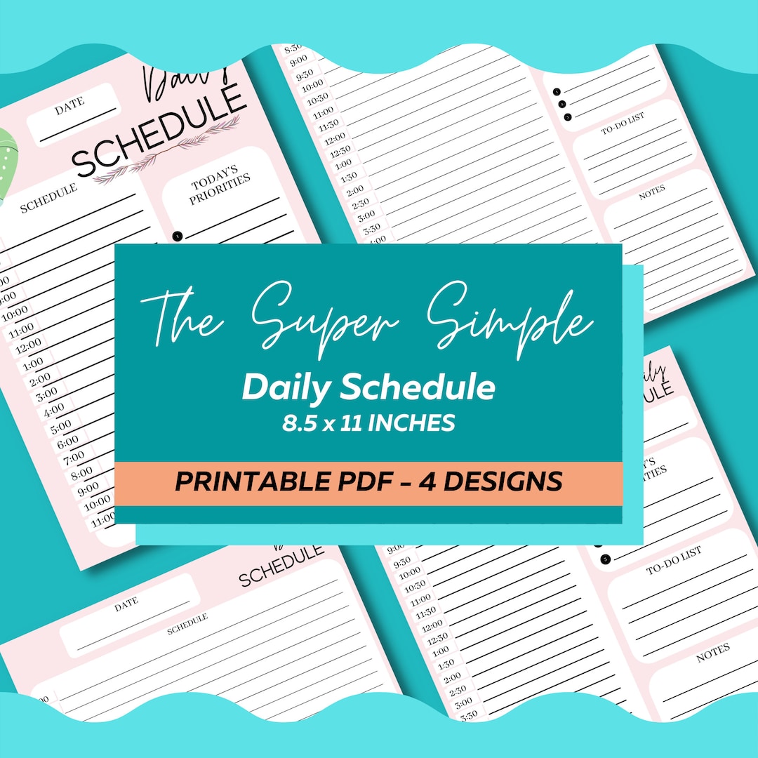 Super simple daily schedule printable pdf daily planner hourly