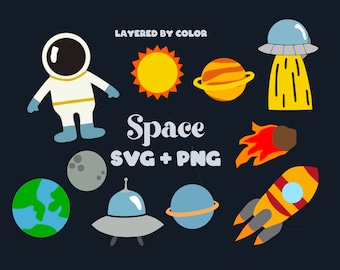 Space clipart, SVG + PNG, astronaut, spaceship, cricut cut files, party decorations
