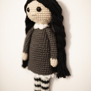 Wednesday Addams inspired amigurumimi doll crochet pattern, crochet pattern, doll crochet pattern, halloween