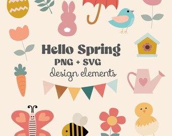 spring Clipart bundle, SVG + PNG, cute clipart, layered svg, clipart & cut files, cricut, layered by color vector