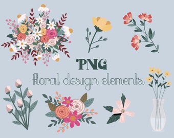 floral clipart bundle, flower PNG design elements, flower clipart, bouquet, wildflower png design element clipart