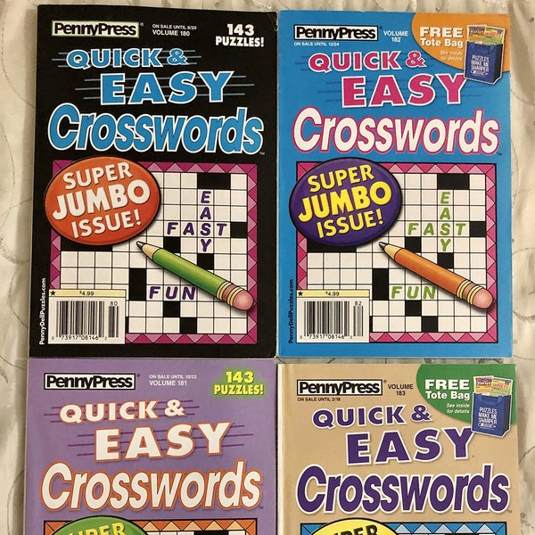 Lot of 4 Penny Press Quick & Easy Crosswords Super Jumbo Issue Crossword Puzzles Books
