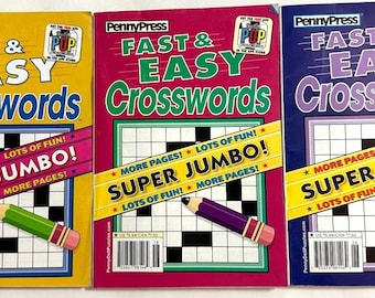 Lot (3) Fast & Easy Crosswords Super Jumbo Puzzle Books