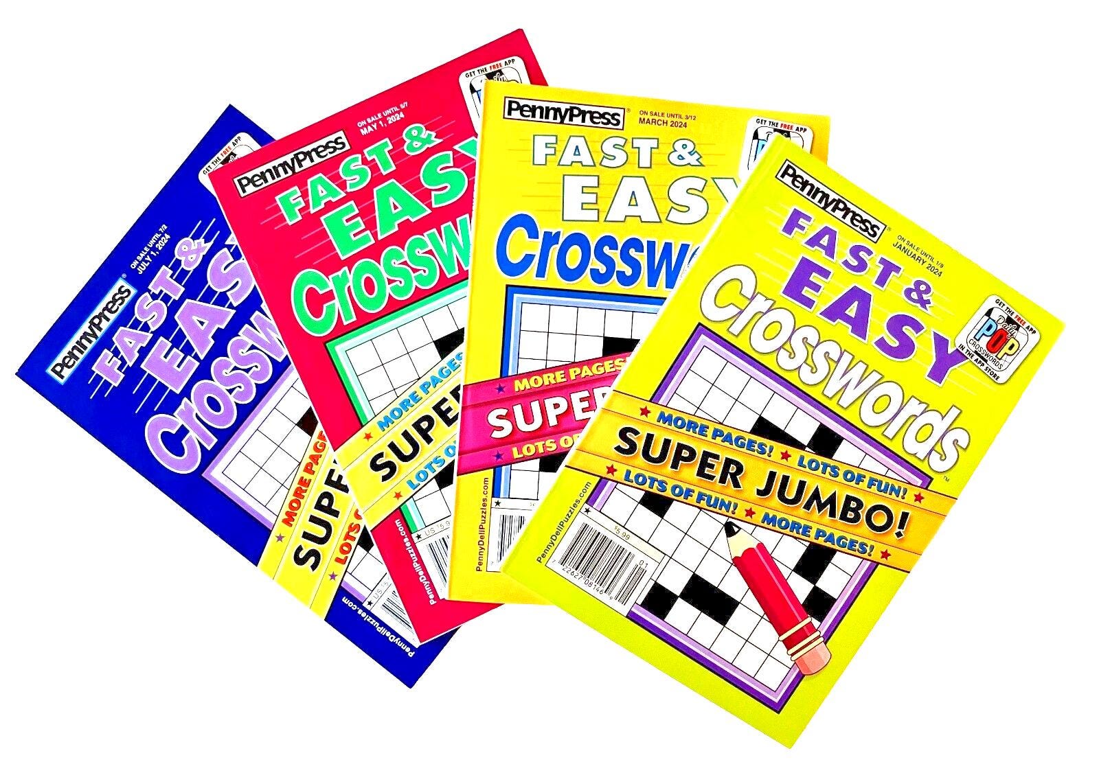 Lot of 4 penny press dell fast easy super jumbo crossword puzzle books -  etsy