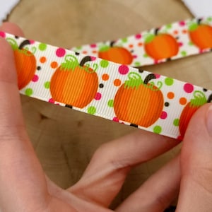 4 Yards 7/8&quot; Pumpkin Dot Ribbon, Fall Ribbon, Seasonal Ribbon, Pumpkin Ribbon, Halloween Ribbon, Autumn Ribbon, Fall Dot Ribbon,