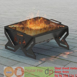 Charcoal Grill in DXF format. Portable Foldable Barbecue Camping BBQ on Stand, Grill, Outdoor Heating
