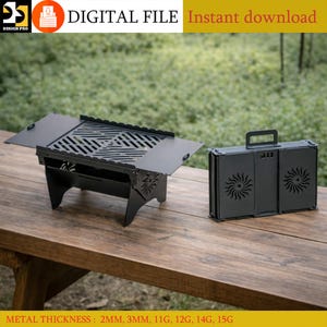 Portable folding grill, fire pit with grill grate, Firepit flatpack DXF Collapsible grill for welding