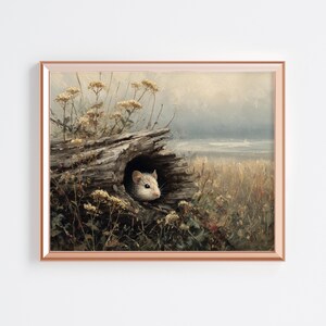 Rustikale Maus Kunstwerk Maus Haus Cottage Core Wandkunst Wald Wildtiere Ölgemälde Druck Digitaler Download Tier Wandkunst 233