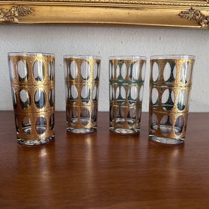 1970s Culver Ltd. Pisa Crackled 22k Gold Highball Glasses, Set of 4