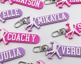 Colored Female Field Hockey Personalized Keychain / Keyring / Bag Tag / Name Tag - 3D Printed Plastic