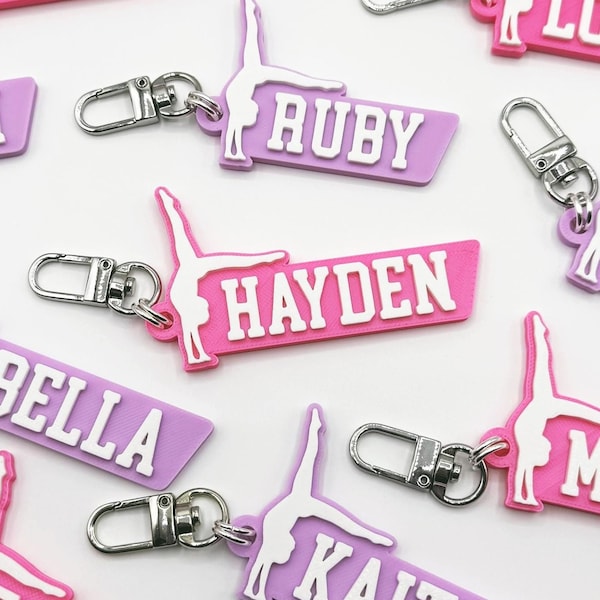Colored Female Gymnastics Gymnast Personalized Keychain | Custom 3D Printed Bag Tag, Name Tag, Kids Gift