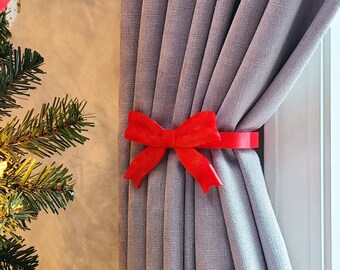 Christmas Red Bow Curtain Holdbacks/Tiebacks 3D Printed Plastic (Set of 2)