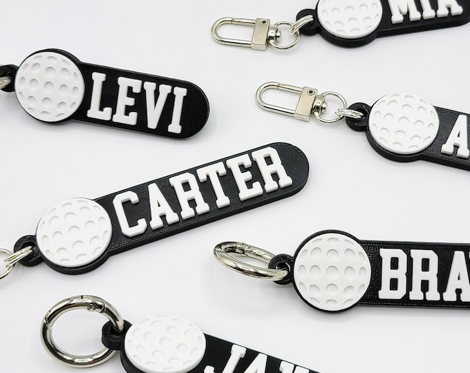 Golf ball Personalized Keychain / Keyring / Bag Tag / Name Tag - 3D Printed Plastic