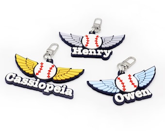 Baseball Wings Personalized Keychain / Keyring / Bag Tag / Name Tag - 3D Printed Plastic