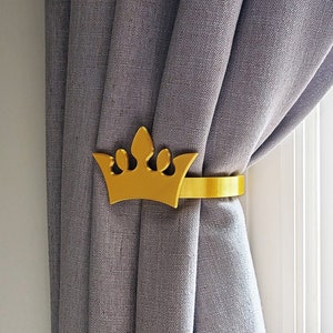 Tiara Crown Curtain Holdbacks/Tiebacks 3D Printed Plastic Set of 2 Gold