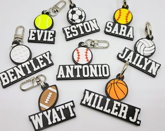 Sports (Baseball/Basketball/Football/Golf/Soccer/Softball/Tennis/Volleyball) Personalized Keychain / Keyring / Bag Tag - 3D Printed Plastic