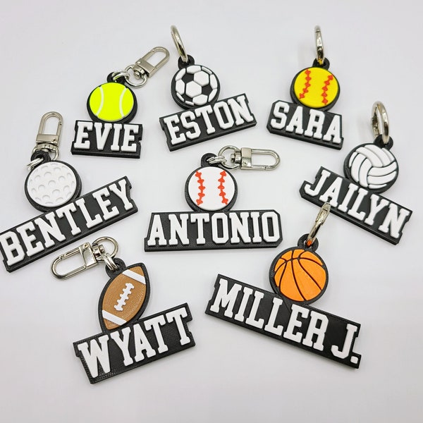 Sports (Baseball/Basketball/Football/Golf/Soccer/Softball/Tennis/Volleyball) Personalized Keychain / Keyring / Bag Tag - 3D Printed Plastic